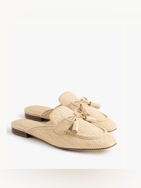 NEW J. Crew Factory Woven Tassel Mules Blonde Natural Raffia size 9 CU330 $128